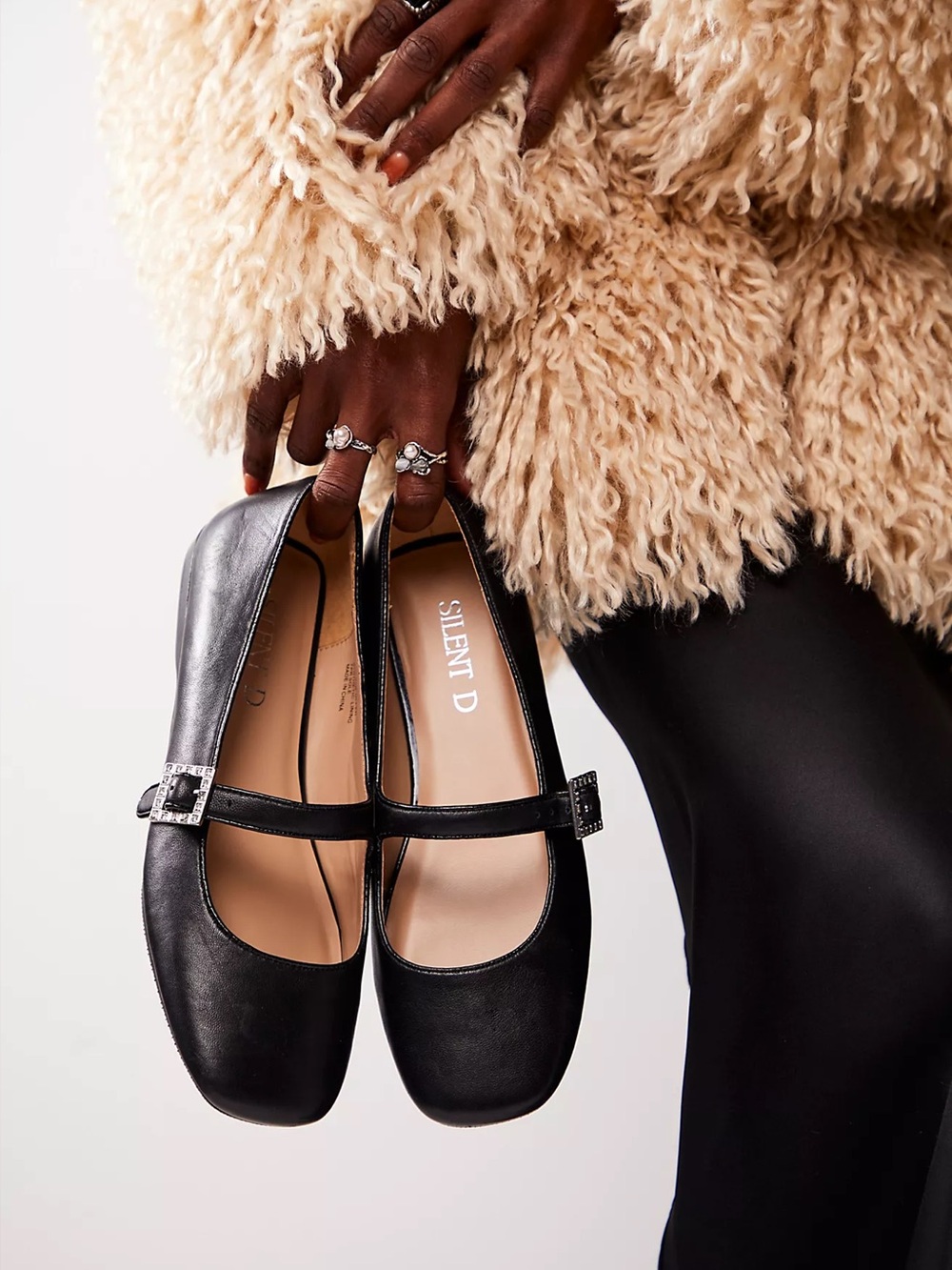 Silent D Black Leather Square Toe Mary Jane Flats Size 38 US 7.5/8 Free People